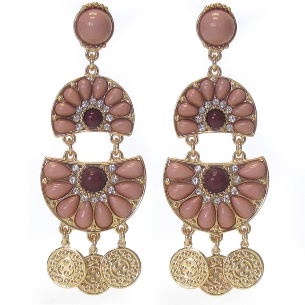 Crystal and acrylic stone mix drop earring set